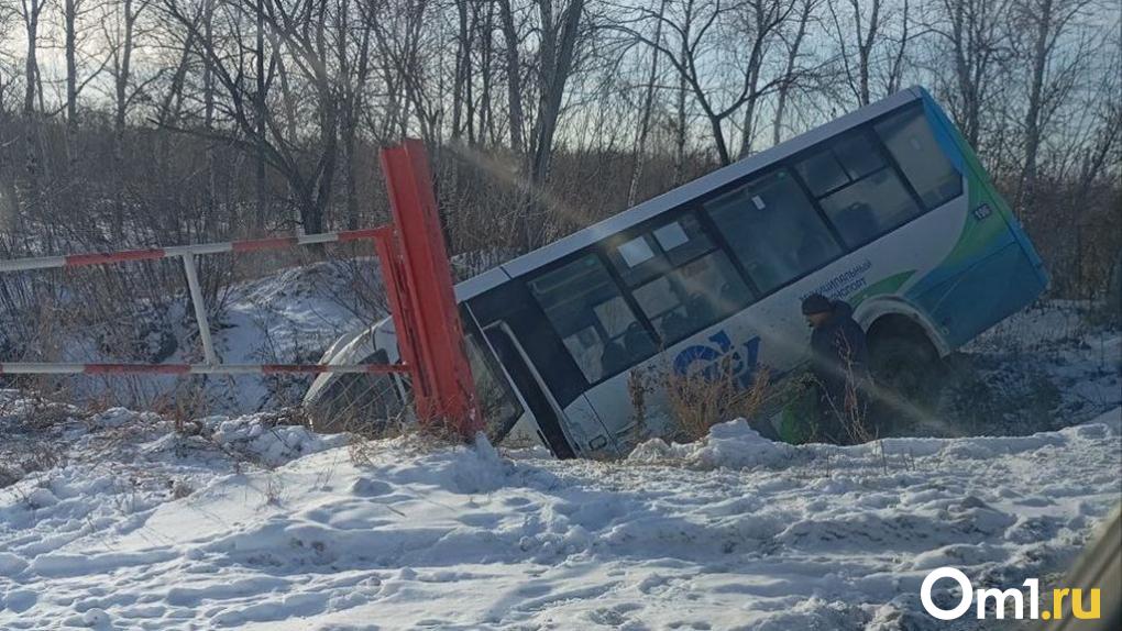 В Омске ещё один автобус угодил в глубокую яму