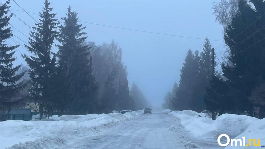 На Омск опустился густой туман