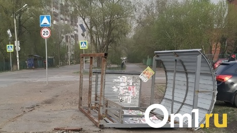 Двух омских школьников придавило футбольными воротами и остановочным павильоном во время шторма