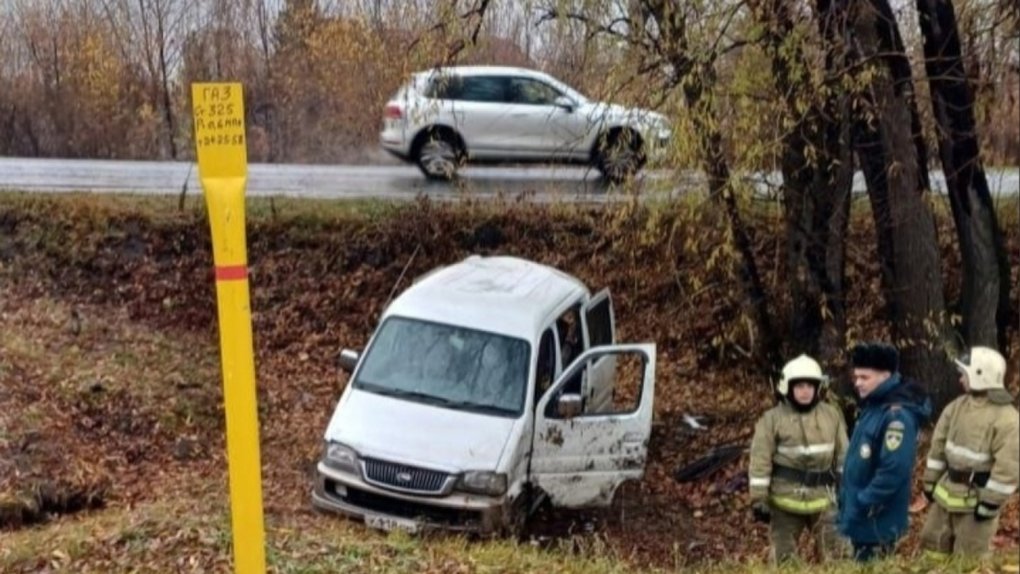 В Омске авто с тремя маленькими детьми улетело в кювет