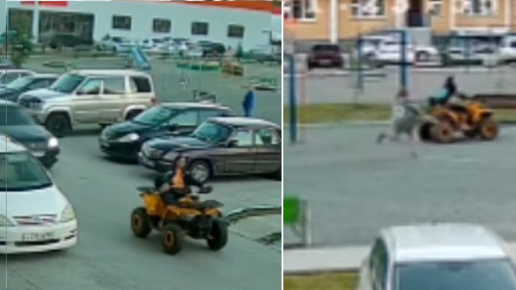 Женщина на квадроцикле устраивает гонки с невидимыми соперниками на детской площадке в Новосибирске