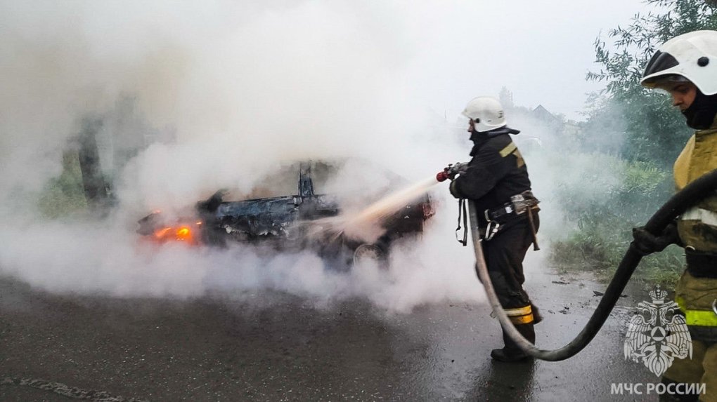 В Омской области по неизвестным причинам загорелся автомобиль во время движения