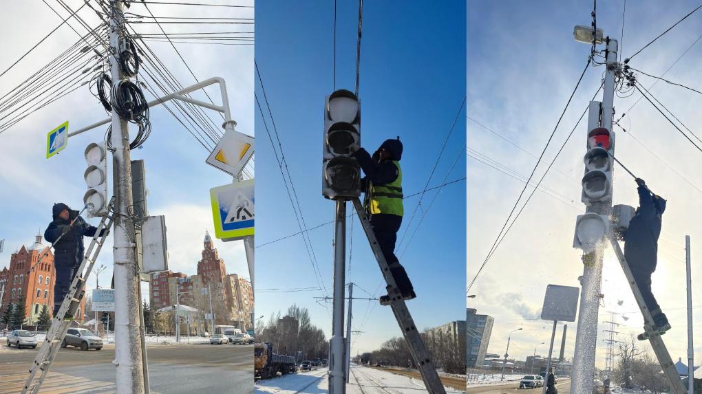 В Омске светофоры от снега очистят до конца недели