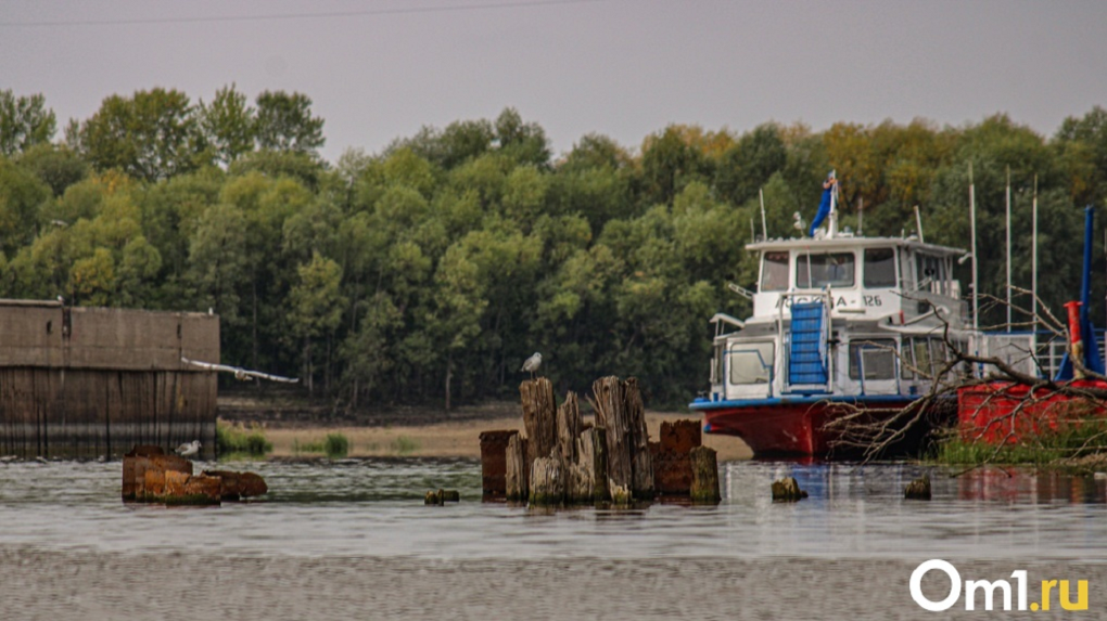 Омич обнаружил затонувшее судно на обмелевшей набережной Иртыша