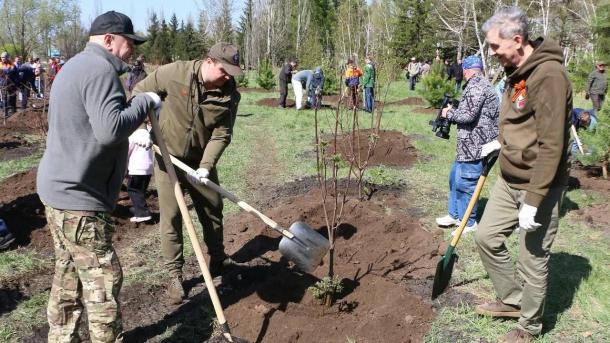 Губернатор и мэр посадили новые деревья в омском «Саду памяти»