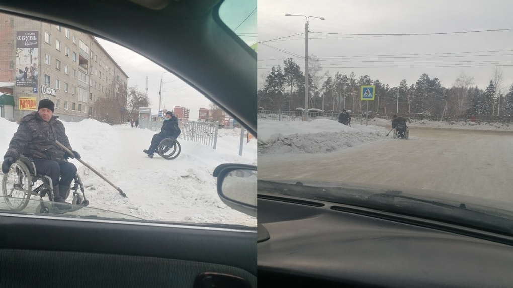 В сеть попали фото, как инвалидов-колясочников вынуждают чистить дорогу от снега под Новосибирском