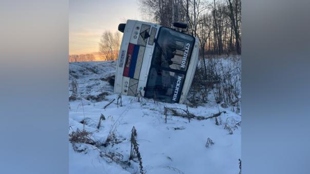 Автобус с 7 пассажирами вылетел с трассы в Новосибирской области