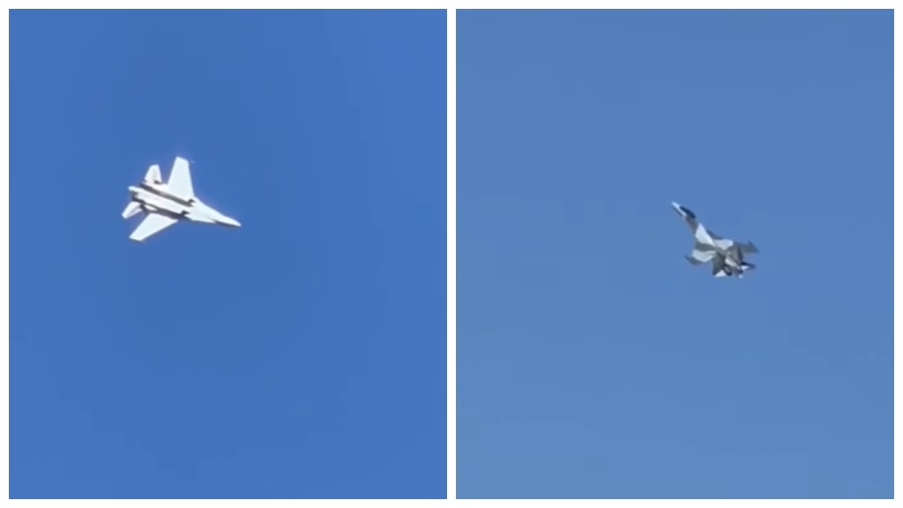 Лётное шоу с мёртвыми петлями устроили истребители Су-34 в небе над Новосибирском. ВИДЕО