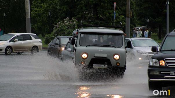 В Омске началась гроза с сильным ливнем