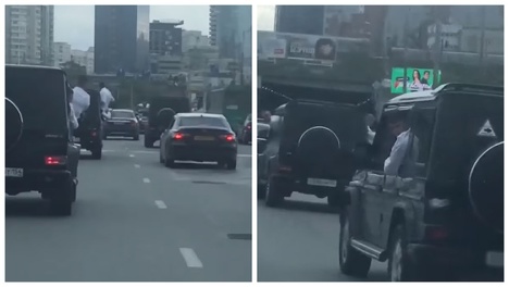Курсанты в белых рубашках на Mercedes-Benz Gelandewagen проехали по Димитровскому мосту в Новосибирске