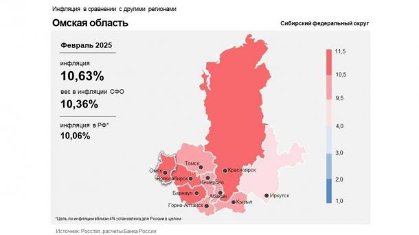 В Омской области в феврале инфляция достигла 10,6 %