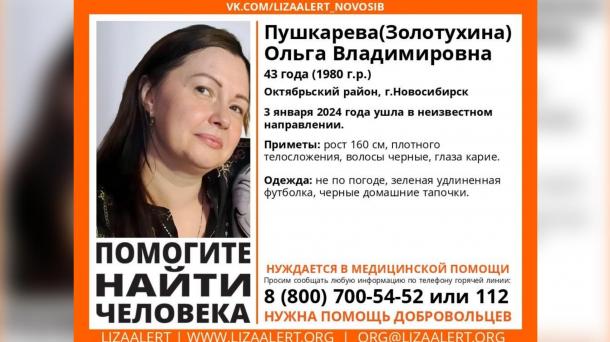 Женщина в домашних тапочках в морозы пропала в Новосибирске