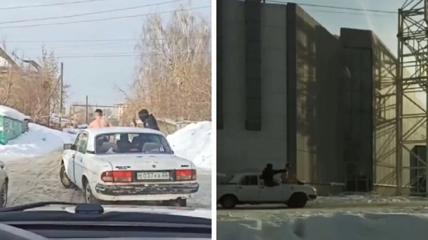 «Мама, он без трусов»: голый мужчина проехал на капоте машины по улицам Новосибирска. ВИДЕО