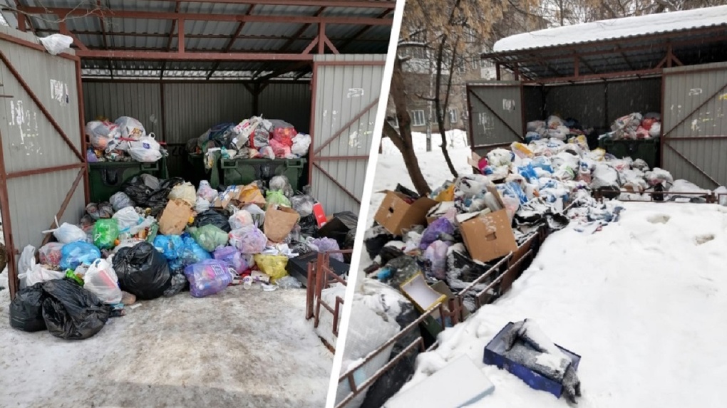 Гора отходов: несколько дней мусоровоз не мог проехать к дому в центре Новосибирска из-за снега