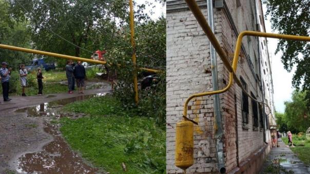 Из-за урагана в Омске сорвало газовую трубу — жильцов экстренно эвакуировали