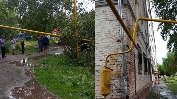 Из-за урагана в Омске сорвало газовую трубу — жильцов экстренно эвакуировали