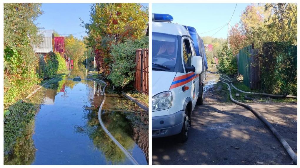 Спасатели борются с водой в затопленном СНТ Первомайского района