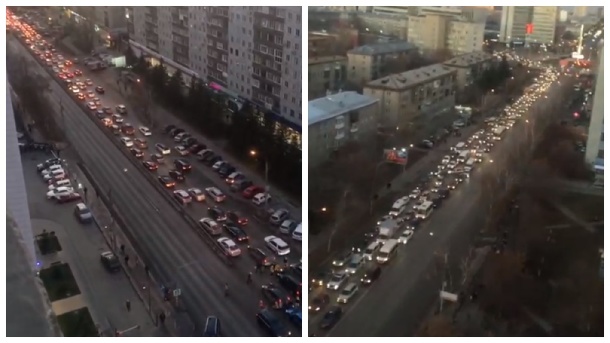 Новосибирцы застряли в огромной пробке на улице Нарымской. ВИДЕО