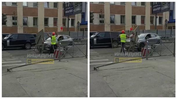 Новосибирец начал разбирать перекрытие дороги, которое мешало ему проехать